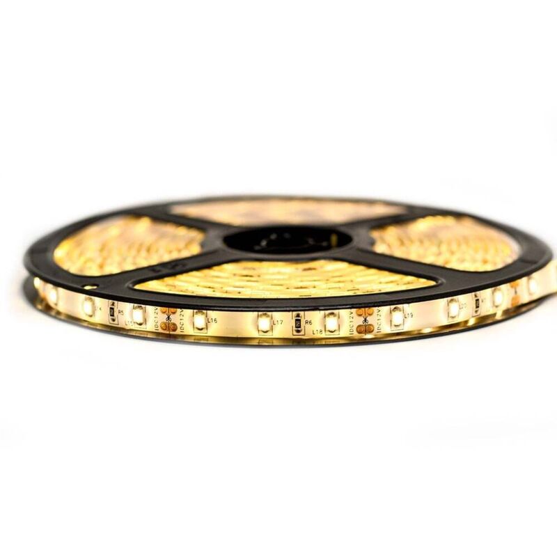 Ruban Professionnel 3528 -60 leds - 1 à 10 mètres - Blanc chaud (IP65) Transformateur: Alimentation Inclus - Longueur: 2.5 mètres