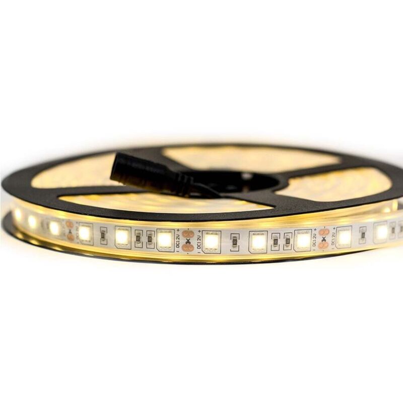 Kit Ruban Professionnel 5050 - 60 leds/m - 5 ou 10 mètres au choix - Blanc chaud étanche (IP67) Transformateur: Alimentation Non-Inclus - Longueur: