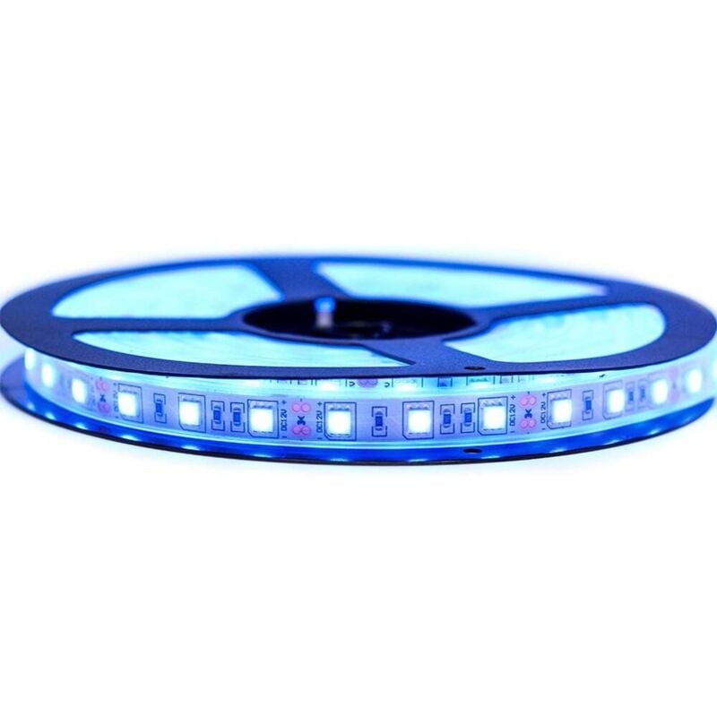Ruban led Professionnel 5050 / 60 led 5 mètres bleu electrique étanche (IP67) Longueur: 5 mètres - Transformateur: Alimentation Non-Inclus