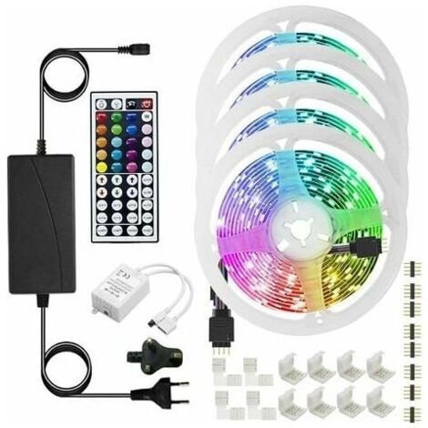 Ruban Led Rgb 20m,Bande Lumineuse Led Bluetooth Dimmable Avec Contrôle Par Application,Télécommande À 44 Boutons,Réglage De La Minuterie,Mode Musique,Led 24v Pour Salon Chambre(5m×4)