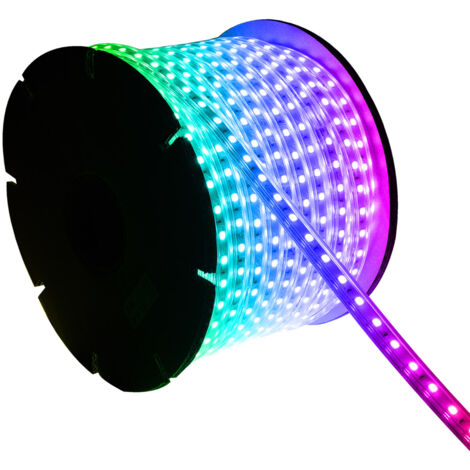 Ruban LED RGB 220V SMD 60 LED/m BOBINE 50m 15W/m SILICONE FLEX Largeur 12mm Coupe 100cm IP67 Sans télécommande