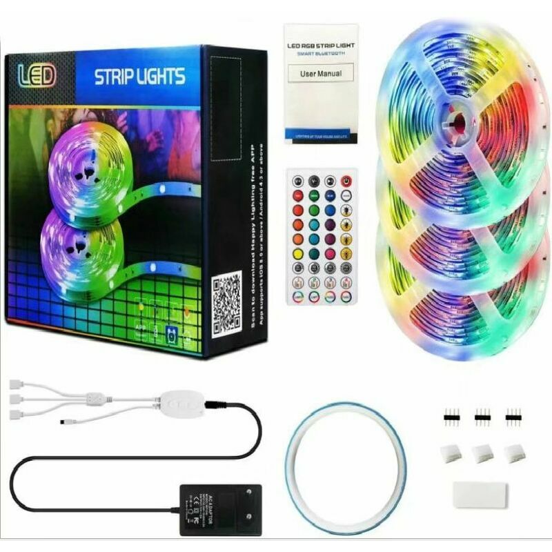 Dpzo - Ruban led rgb GU.B/bon de 15M, avec télécommande à 40 touches. Bande lumineuse auto-adhésive idéale pour éclairage mural et soirées