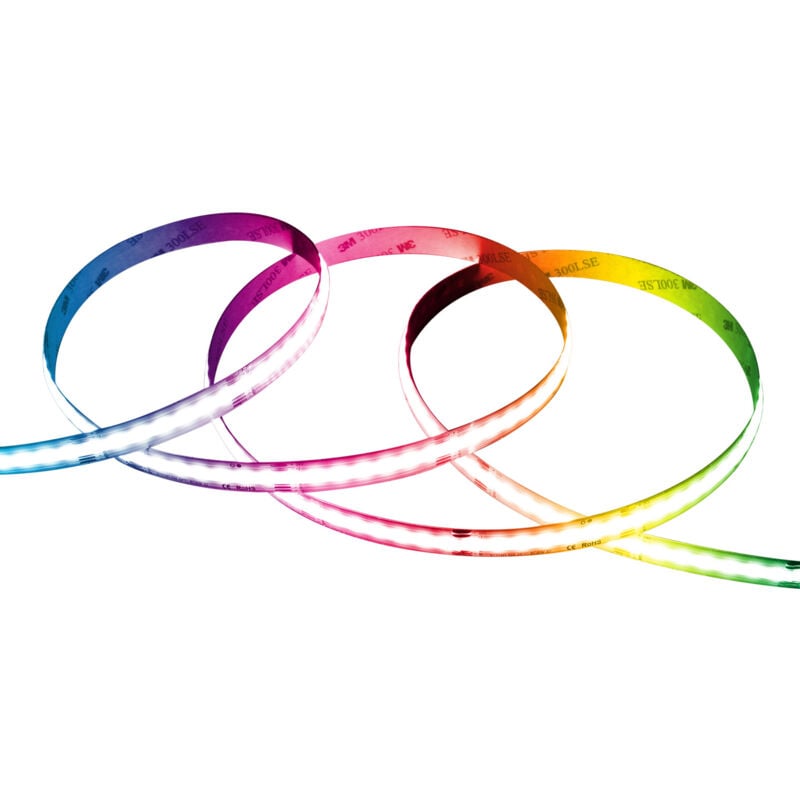 Ruban led rgbw 24V dc cob 420 LED/m 5m IP20 CRI90 Largeur 12mm Coupe 5 cm rgbw