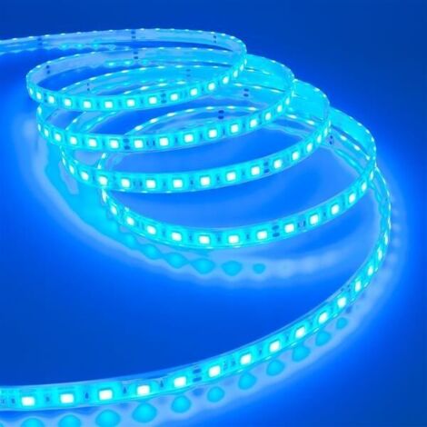 RUBAN LED SMD 5050 FLEXIBLE 5M ADHÉSIF LUMIÈRE BLEUE IP65 EXTÉRIEUR INTERNE