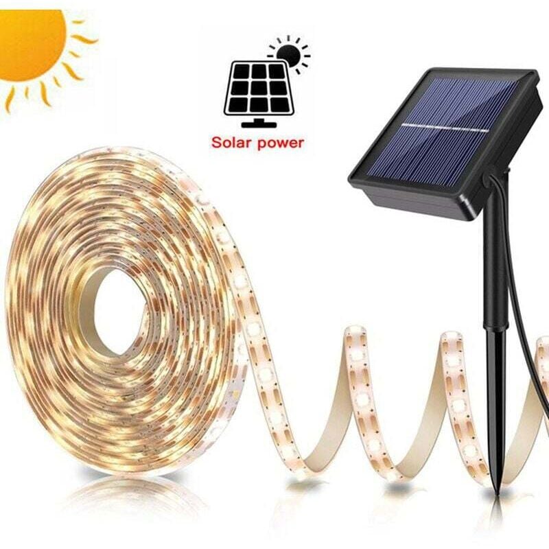 Ruban LED Solaire Extérieur, Ruban LED Solaire 5M 150LED, Guirlande Solaire Extérieure Étanche pour Vitrine de Jardin Familial Noël avec Mariage