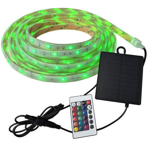 Ruban LED solaire multicouleur 1.2W, 22 lm, long. 5m, Neon IP67, télécommande, crépusculaire, garantie 5 ans - Tibelec