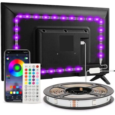 Ruban LED TV 3 m, Bande Lumineuse LED Rétroéclairage TV 40-65 in, 5050 RGB USB avec Télécommande, DIY, Rythme de Musique Contrôlé