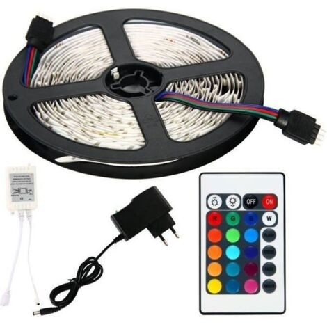 Ruban lumineux LED 3528 RVB 300 - AISTUO - 5m - Avec alimentation 12V 2A + télécommande IR 24touches
