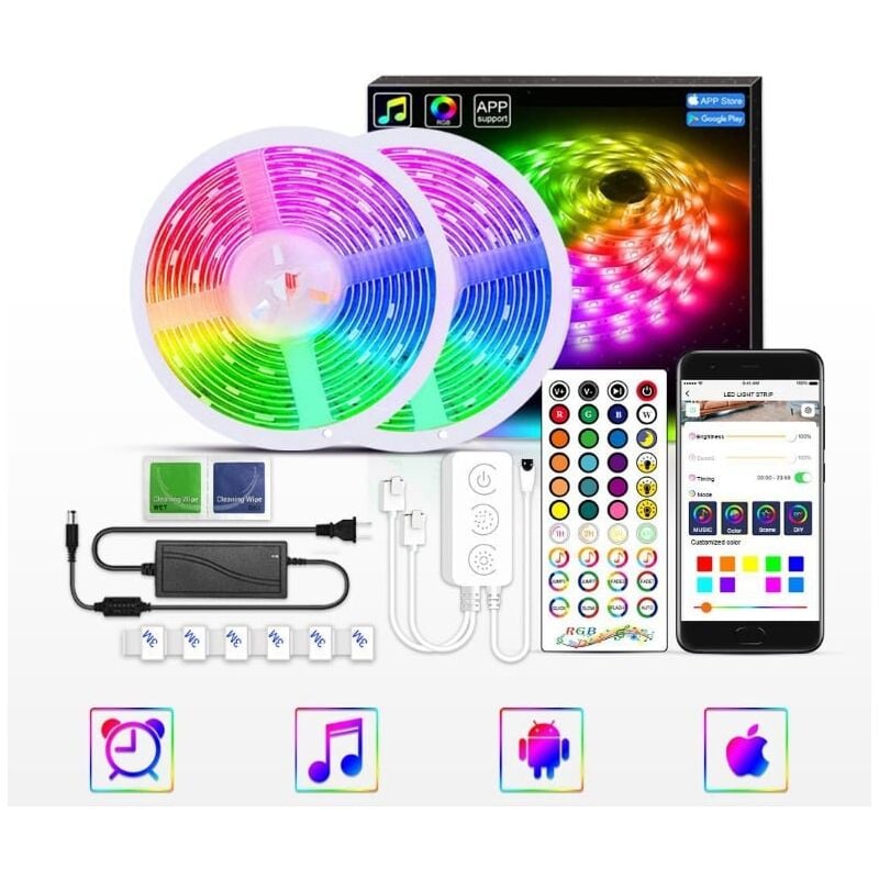 Ruban lumineux led Intelligent Bluetooth 20M 360RVB 5050 smd - Avec télécommande + app, Synchroniser avec Rythme de Musique/Fonctio
