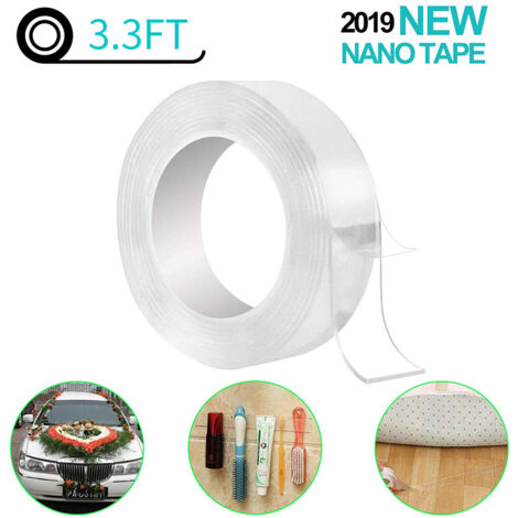 Ruban Nano Gel Double Face Réutilisable et Lavable 1m x 30mm pour Fixation Carpet Photos Posters Décoration Maison Bureau Vitre Voiture [Ruban double face] + [Nano Gel] + [1mx30mm] + Réutilisable Lava