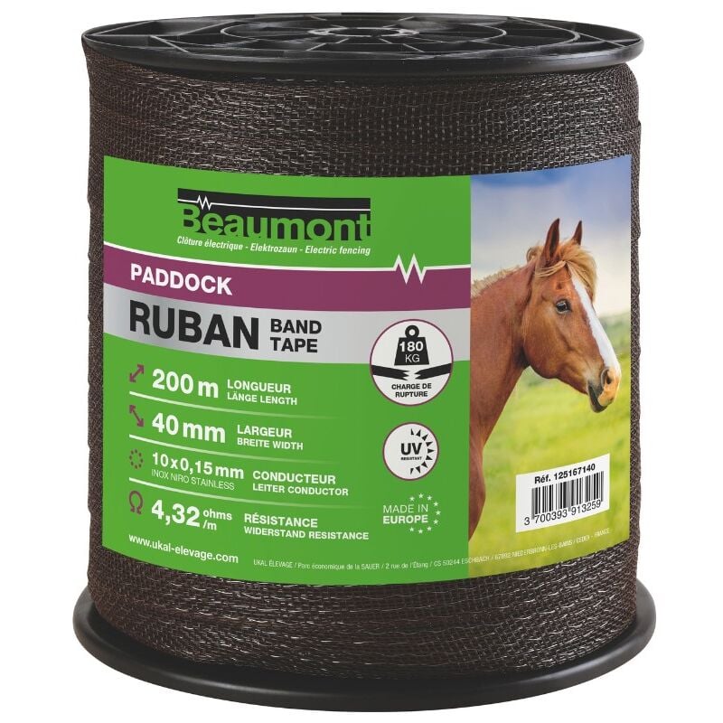 Ukal - Ruban marron 40 mm / 200 m paddock