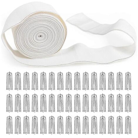 Ruban plisseur de 10 mètres pour rideaux avec 30 crochets à 4 branches