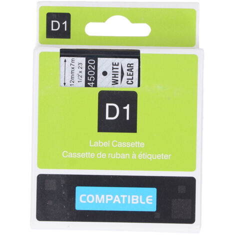 Ruban pour étiqueteuse 12mm 23ft résistant à l'eau et à l'huile, encre durable, compatible LM210D LP420 M500TS, blanc sur transparent.