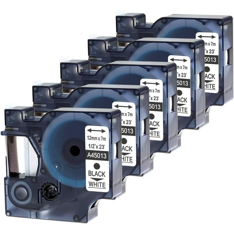 Ruban pour étiqueteuse Compatible pour D1 45013 12mm x 7m Noir sur Blanc pour D1 Standard Cartouche S0720530 pour LabelManager 160 210D 250 260P 280,