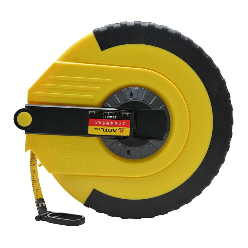 Ruban professionnel de 50 m avec coque en abs résistant aux chocs, ruban en fibre de verre haute résistance et système d'enroulement avec pivot vers