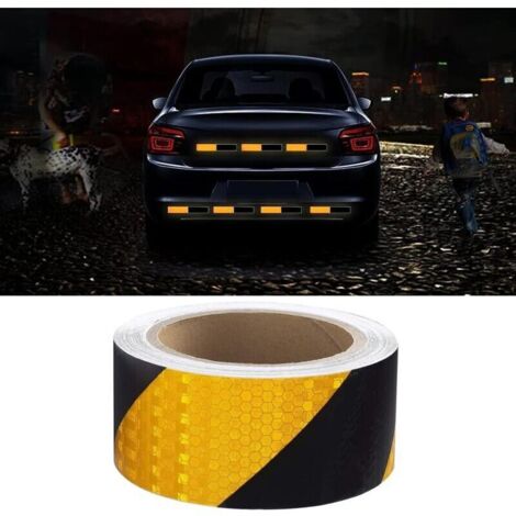 Ruban Réfléchissant, Avertissement De Sécurité Réfléchissant Autocollant Film, Fluorescent Bande Sécurité pour Visibilité Nuit 25Mx 5CM Bande(Noir Jaune）
