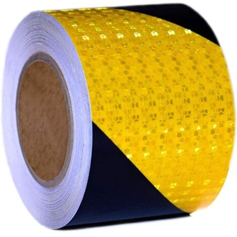 Ruban réfléchissant jaune et noir 5 cm x 10 m, ruban d'avertissement autocollant, ruban d'avertissement de danger jaune et noir, autocollant réfléchissant