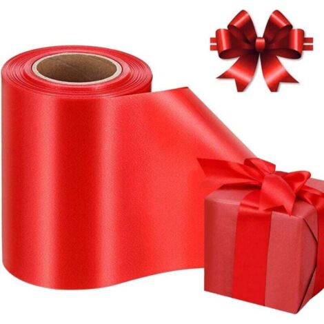 Ruban Rouge pour Emballage Cadeau, Ruban Satin Large pour Couronnes d'artisanat Arcs Géants Décoration de Gâteau d'arbre de Noël, Rubans de Mariage d'anniversaire Noël pour la Couture (10cm 20m)