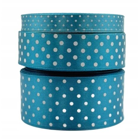 Ruban satiné turquoise à pois, rouleau de 25 mm et 22 m, pour la décoration