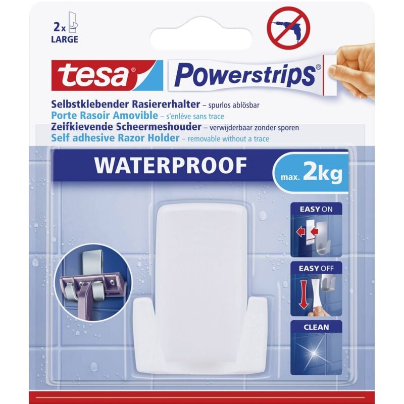 Tesa - powerstrips® 59703-00000-00 1 crochet porte-rasoir + 2 powerstrips® waterproof large
