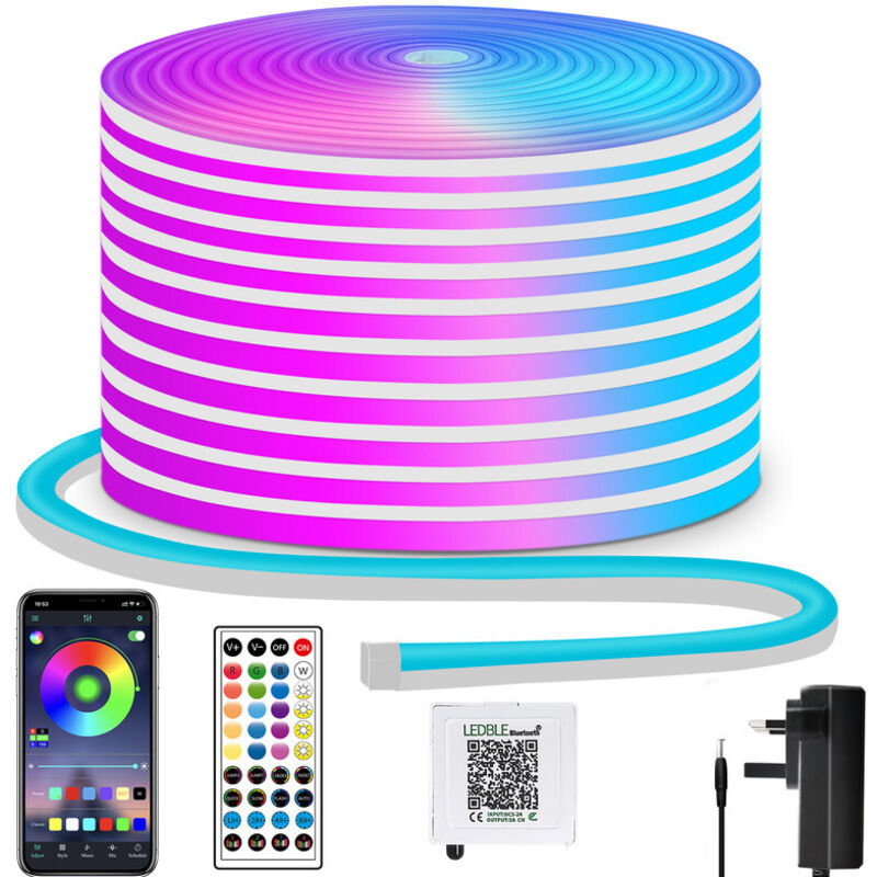 Ruban LED Néon RGB de 5 m, 300 LED – Éclairage décoratif LED Néon pour usage intérieur et extérieur, contrôle via application et télécommande,