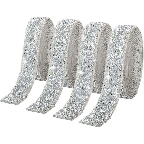 Rubans Strass Argentés en Résine 10 mm, Lot de 4 Rouleaux pour Couture, Décoration et DIY
