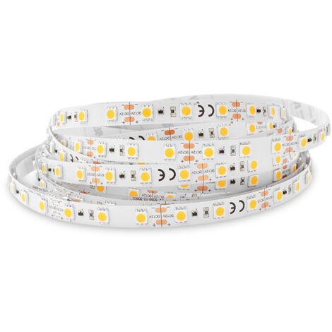 Rubans strips 10,5W/m - 5 Mètres 60 LED Larg. 10mm - 6000K Blanc froid - IP20