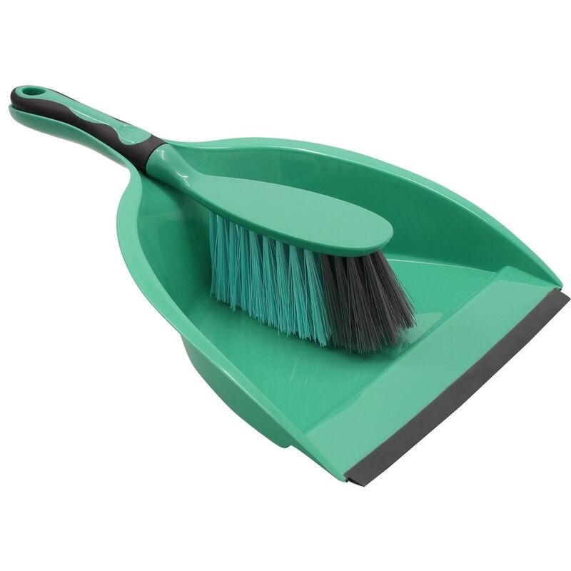JVL Rubber Grip Dustpan and Bristle Brush Set, Turquoise
