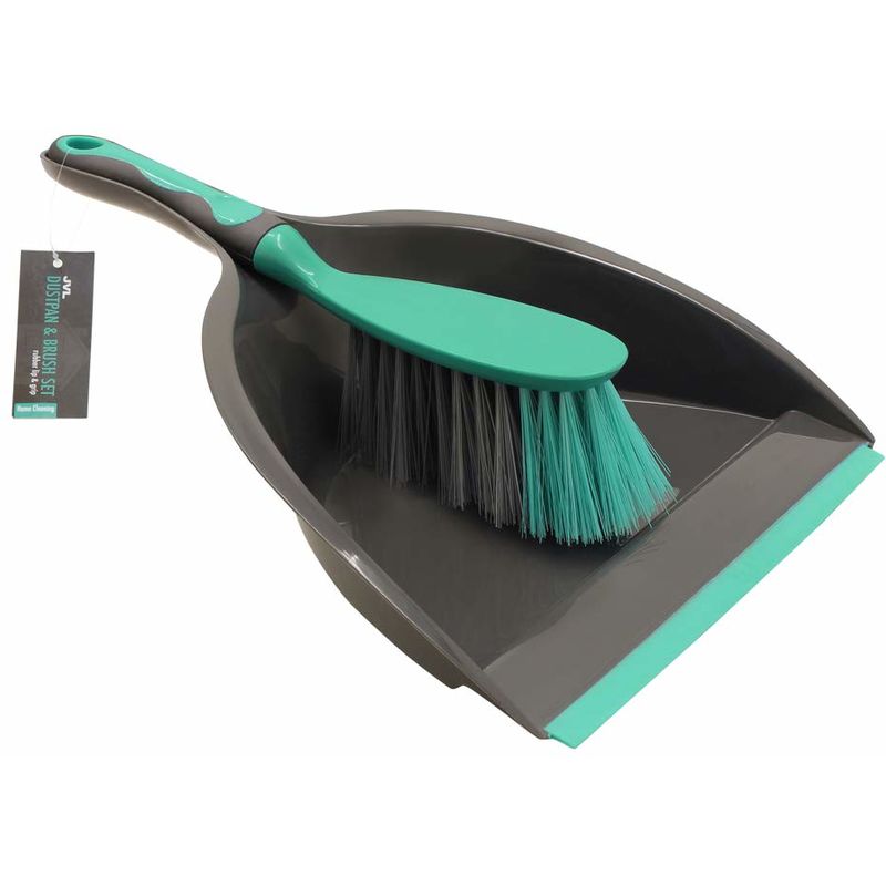 Rubber Grip Dustpan and Bristle Brush Set, Grey - JVL