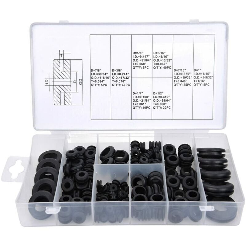 Rubber Grommets Rubber Grommets Rubber Grommets Kit for Wire, Plug and Cable, 180 Pieces