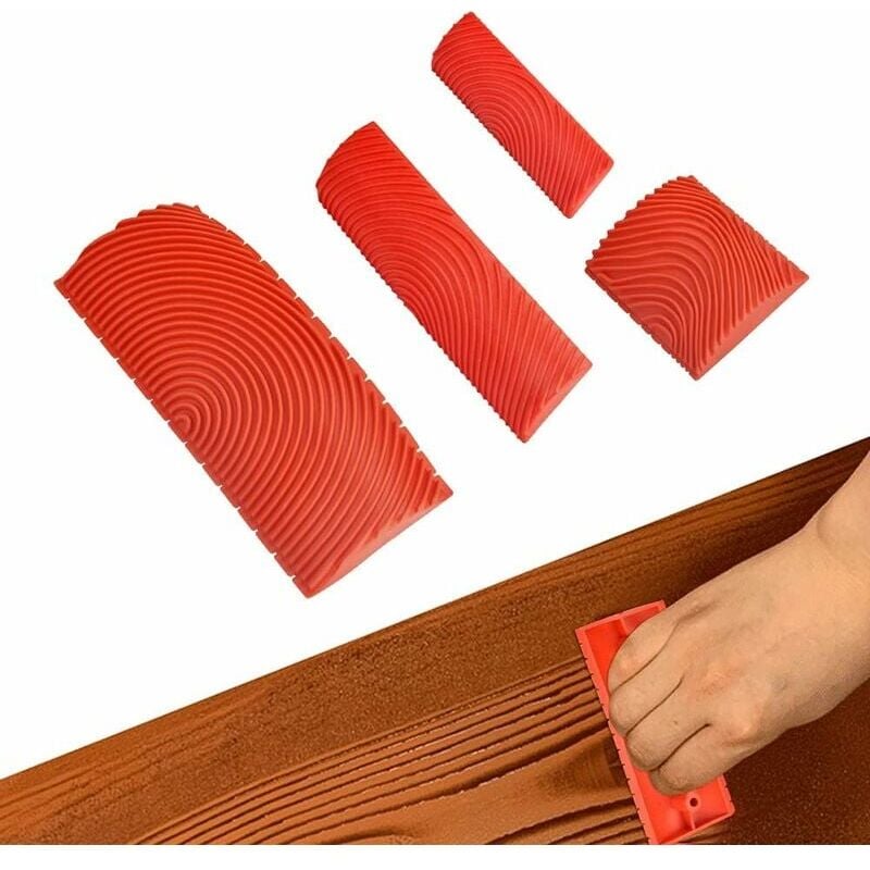 4 Pièces(Rouge) Outil De Grain De Bois De Caoutchouc Outils De Peinture En Caoutchouc Peigne Faux Bois Diy Rouleaux De Peinture Imitation Pour