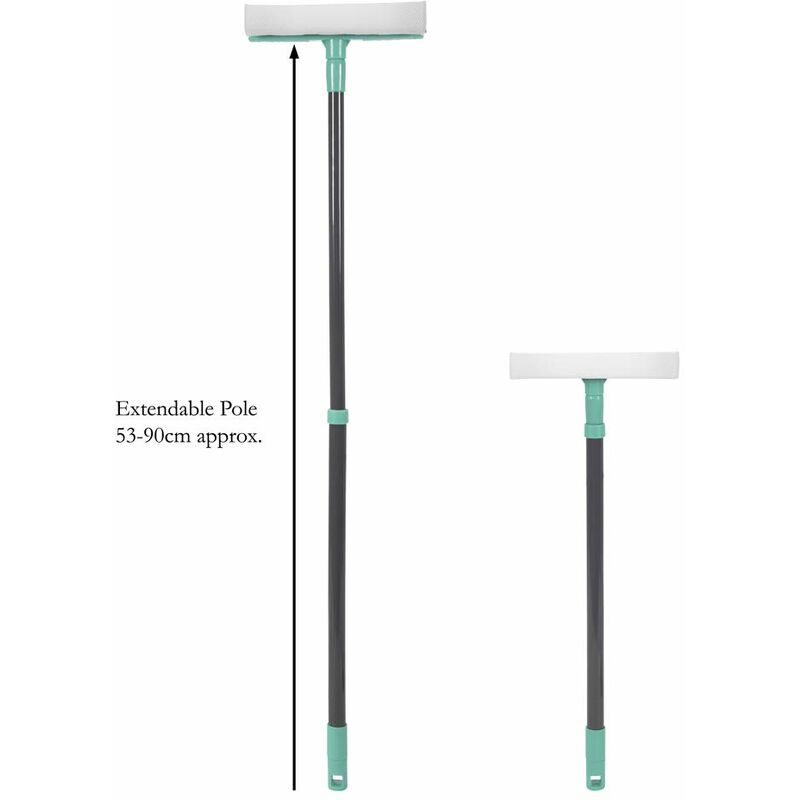 JVL - Rubber Squeegee Sponge Window Cleaner with Extendable Pole, Turquoise