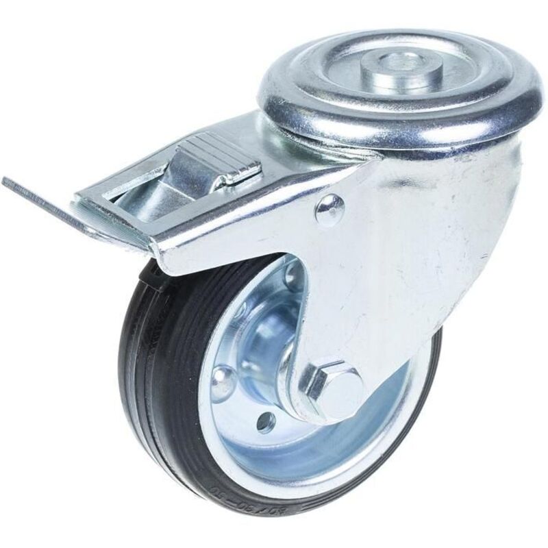 Rubber wheel castor - Model - 80 mm - Swivel with brake - Max load 70 kg