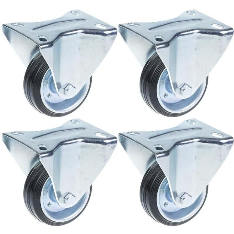 Rubber wheels - Construction equipment - 80mm - Fixed - Capacity 280kg - Pack of 4