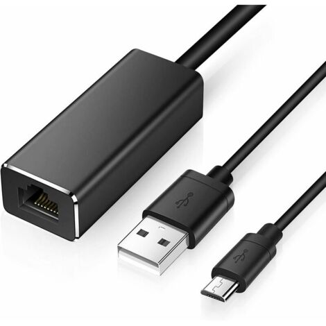 Rubberskin Adaptateur Réseau Micro USB vers RJ45 Ethernet,Adaptateur LAN USB vers 10/100 Mbps Ethernet pour Chromecast et Fire TV Stick (3e génération) avec USB 2.0 Câble d'alimentation
