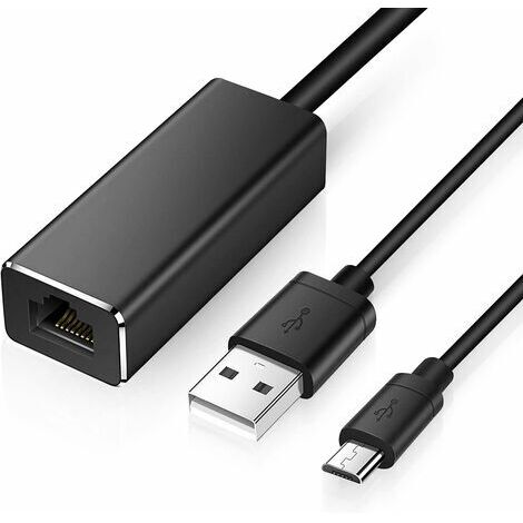 Rubberskin Adaptateur Réseau Micro USB vers RJ45 Ethernet,Adaptateur LAN USB vers 10/100 Mbps Ethernet pour Chromecast et Fire TV Stick (3e génération) avec USB 2.0 Câble d'alimentation