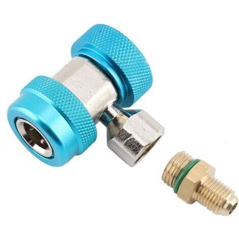 Rubberskin Coupleur rapide, adaptateur de coupleur de climatisation à connecteur rapide bas/haut R134 A/C + noyau de Valve d'extracteur(Attache rapide côté bas: bleu)