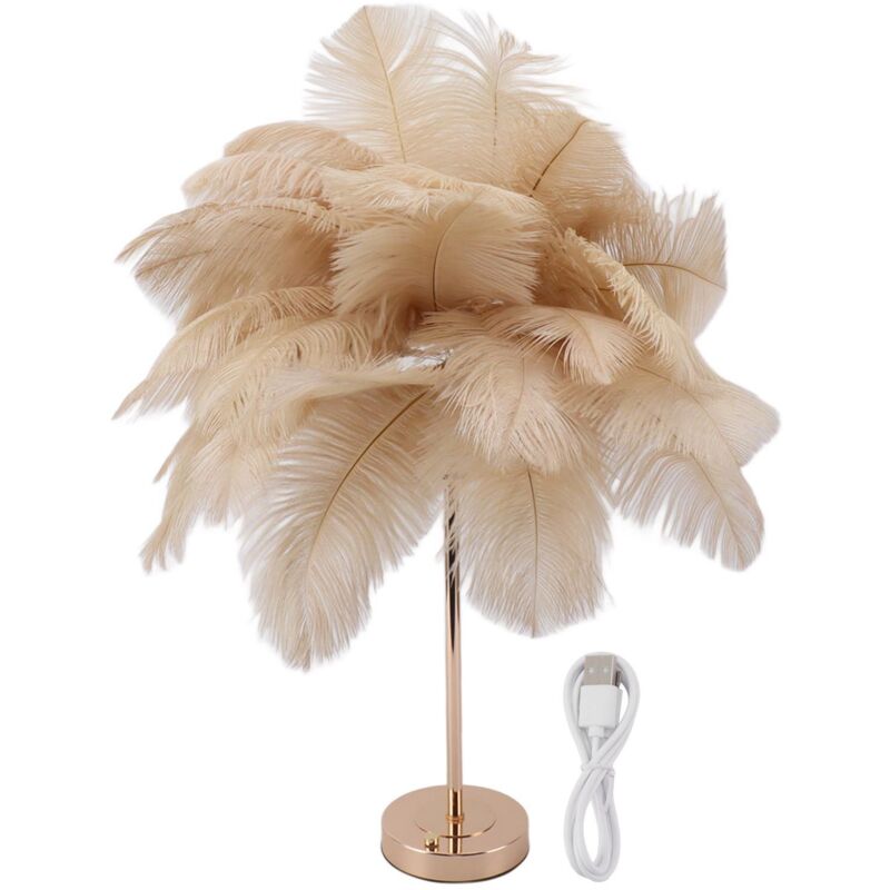 Sjlerst - Créatif Blanc Plume D'autruche Lampe De Table Lampe De Chevet Lumière Luxe Et Élégant Abat-Jour Veilleuse Éclairage De Table ,