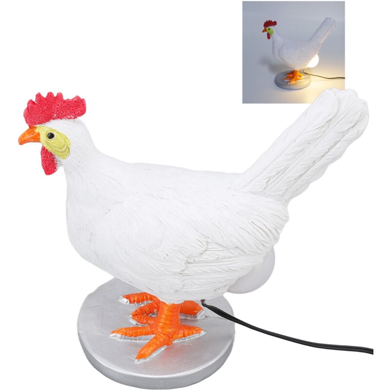 SJLERST Lampe en forme d'œuf de poule, veilleuse LED 3D en forme de coq, lampe de table en résine réaliste, lampe d'œufs de Pâques lumineuse, lampes