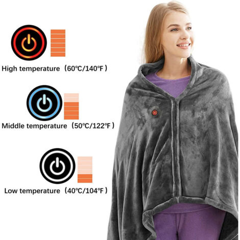 Rubberskin USB Heated Blanket Shawl, 150x85cm Heated Throw, Electric Blanket with 3 Temperature Settings, Super Soft Washable Heated Cushion for Office Bed