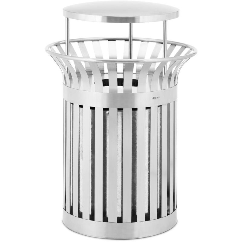 Rubbish Bin Round with Roof Stainless Steel / Galvanised Steel Silver