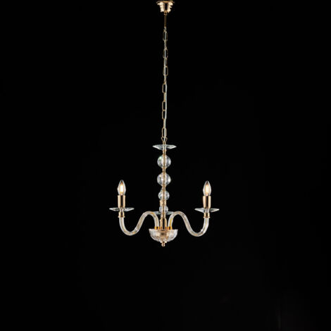 Ruben Lustre Doré Verre Transparent Et Strass 3 Lumières 109 D.43 Bl267-3-Or