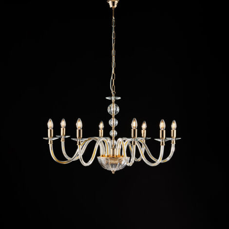 Ruben Lustre Doré Verre Transparent Et Strass 8 Lumières 116 D.96 Bl267-8-Or