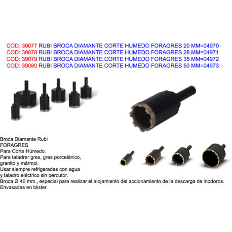 RUBI BROCA DIAMANTE CORTE HUMEDO FORAGRES 28 MM=04971