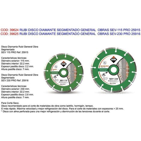 rubi disco diamante segmentado general  obras sev-115 pro 25915