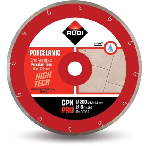 Rubi – Disque diamant pour grès porcelaine 200mm – Alésage 25,4mm – Épaisseur 1,6mm – Coupe droite rapide – Haute technologie