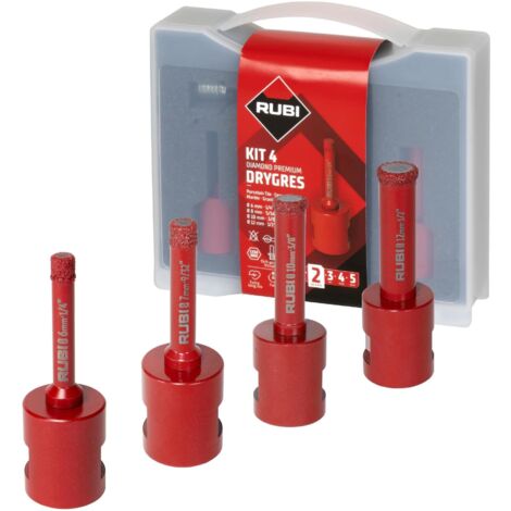 Rubi – Kit de 4 trépans mini Drygres Premium Ø 6/8/10/12 mm M14 – Technologie brasage sous vide – 51939