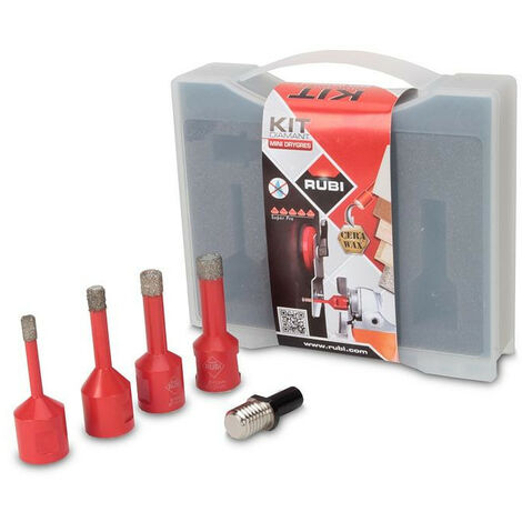Rubi – Kit trépans diamant Mini Drygres 6-8-10-12mm – Forage à sec pour grès cérame et pierre naturelle – Emmanchement M14 – Coffret inclus - D6-8-10-12mm