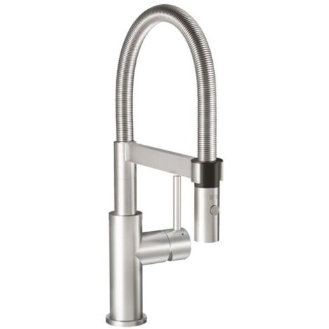 Rubinetteria da cucina Villeroy & Boch Steel Expert Compact, con funzione di commutazione e doccetta estraibile, miscelatore per lavello a risparmio idrico, altezza bocchetta 143mm, acciaio inox