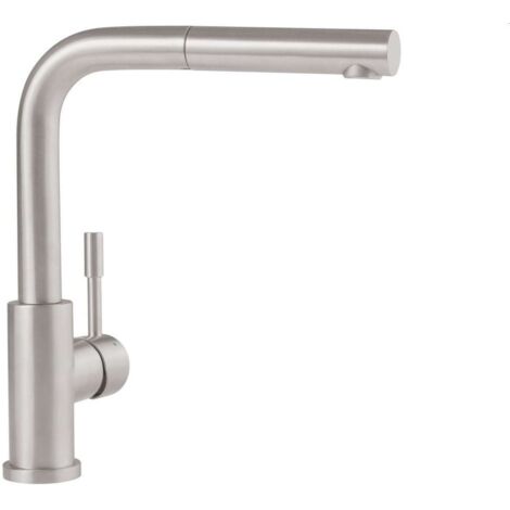 Rubinetteria da cucina Villeroy & Boch Steel Shower, alta pressione, con doccetta estraibile e ruotabile a 360°, miscelatore per lavello a risparmio idrico, altezza bocchetta 270mm, acciaio inox